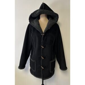 LL Bean Y2K Penny Lane Coat Faux Suede Sherpa Toggle Buttons Hood Sz L NWOT